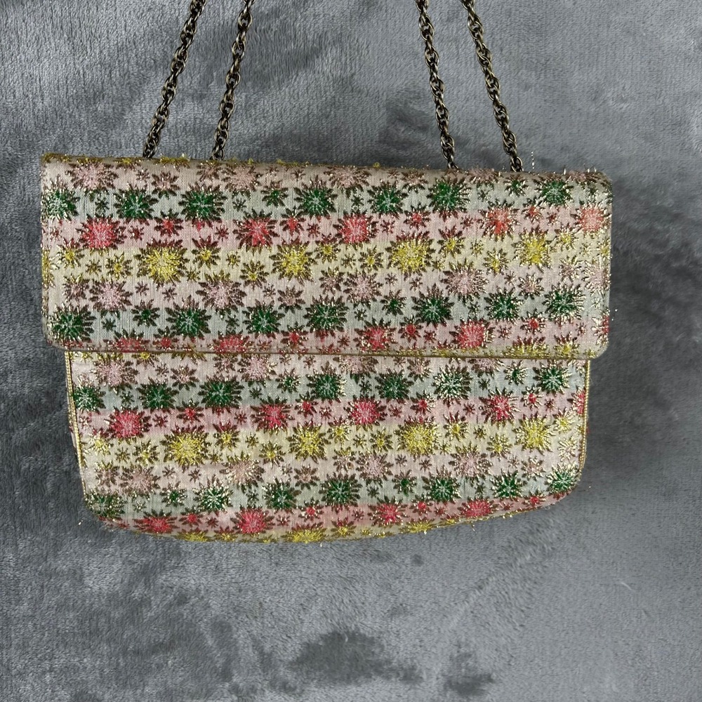Bags by Varon Vintage Metallic Floral Brocade Evening Bag Gold Chain Strap